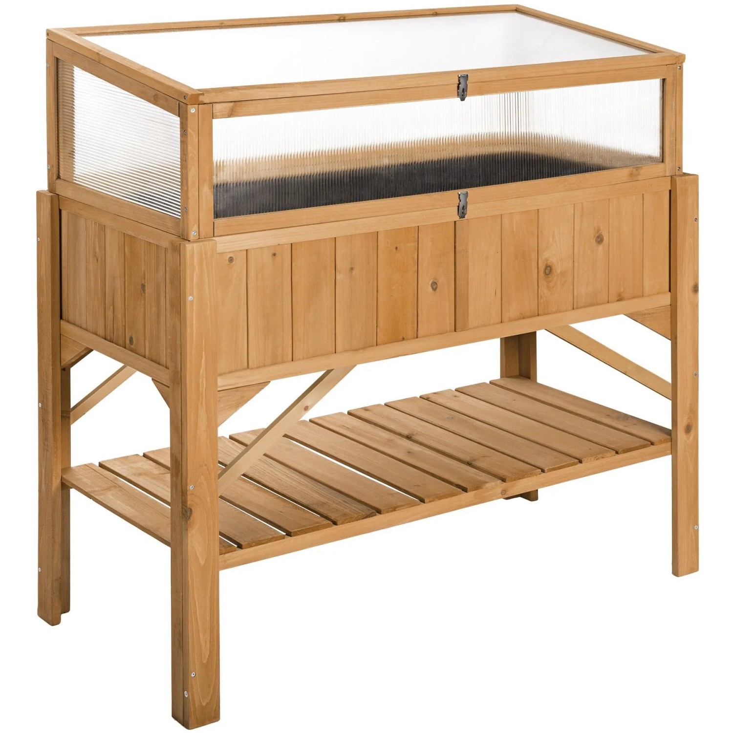 Tectake Hochbeet  Aus Holz  Mit Ablage und Frühbeet Aufsatz Witterungsbeständig  119 x 57 x 90 cm Braun