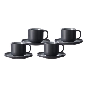 Ritzenhoff & Breker Jasper Kaffee-Set, 4 schwarze Tassen mit Untertassen.