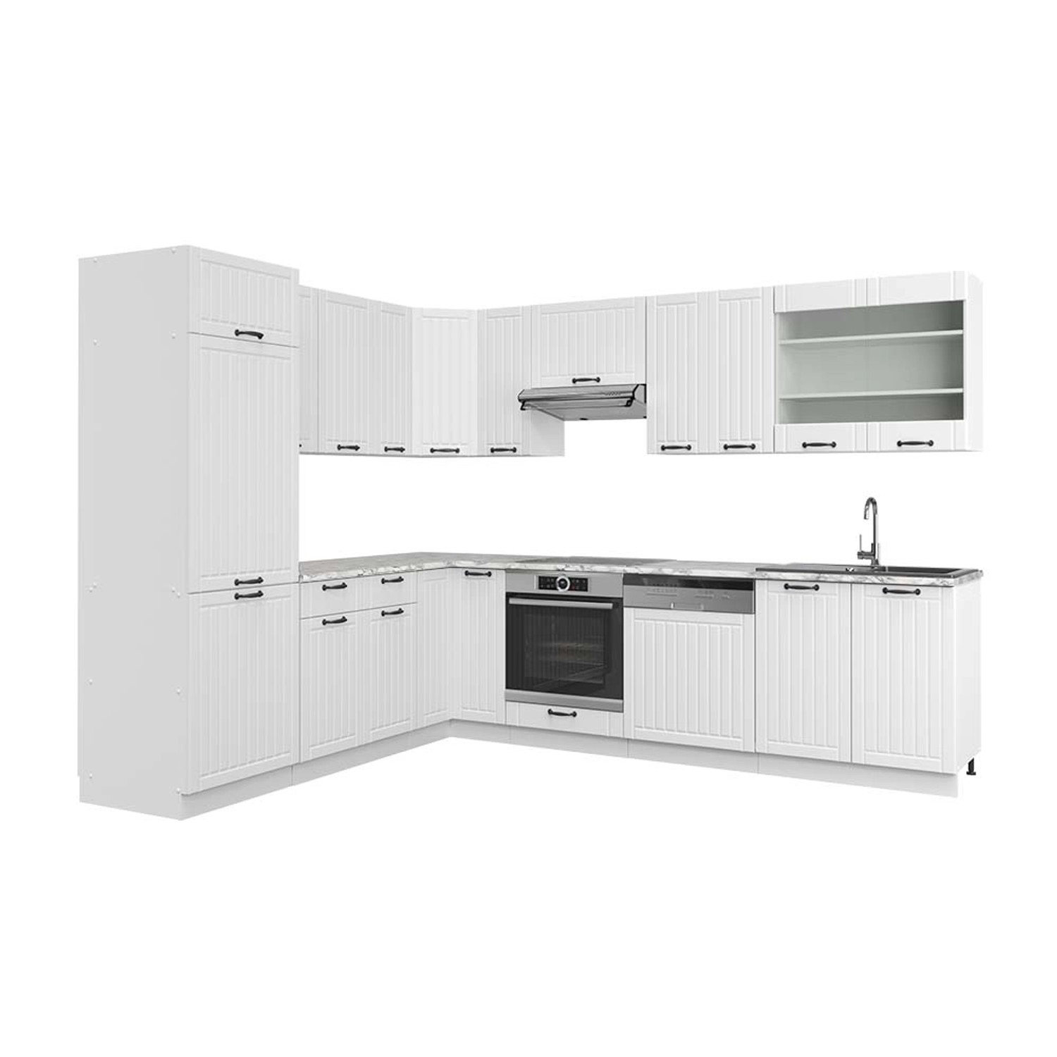 Vicco Fame-Line Eckküche Weiß Landhaus/Weiß 227 x 287 cm AP Marmor günstig online kaufen
