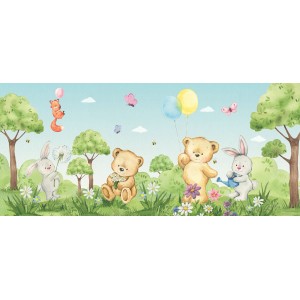 Sanders & Sanders Fototapete Wald mit Tieren, 0,75x1,7m, für Kinderzimmer.