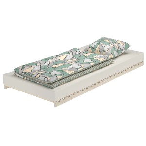 Erst-Holz Niederflurbett 90x220 cm mit Futon, Lattenrost aus Fichte. Metallfreies Bett für gesundes Schlafen.