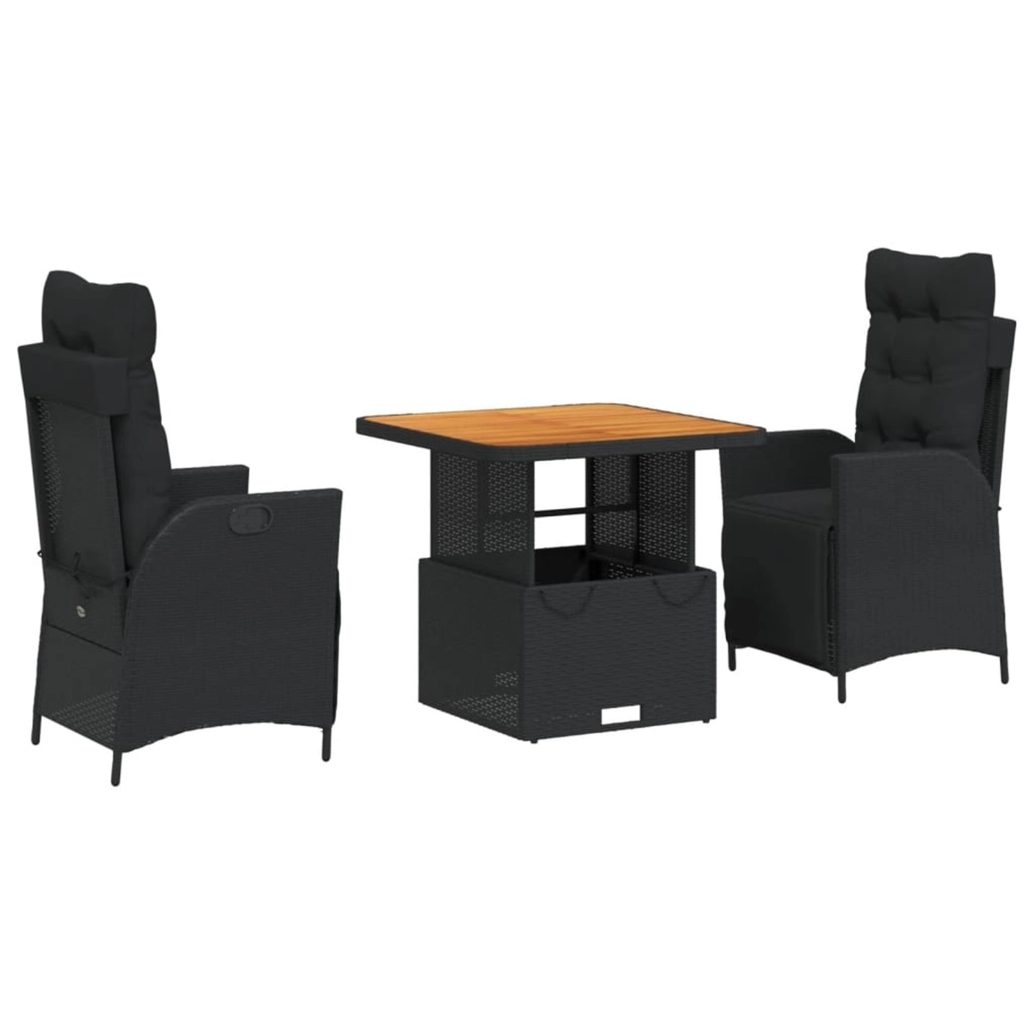 vidaXL 3-Tlg Garten-Essgruppe mit Kissen Schwarz Poly Rattan 3277447