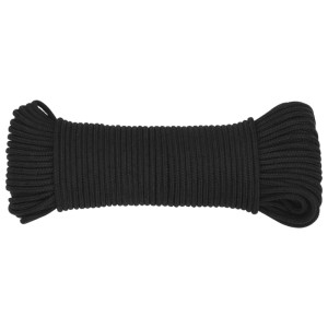 Schwarzes Bootsseil, 3mm x 100m, aus Polypropylen. Ideal für Segelboote und Yachten.