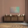 Leinwandbild mit geometrischen Formen in Pastellfarben (Mint, Rosa, Apricot) im skandinavischen Stil.