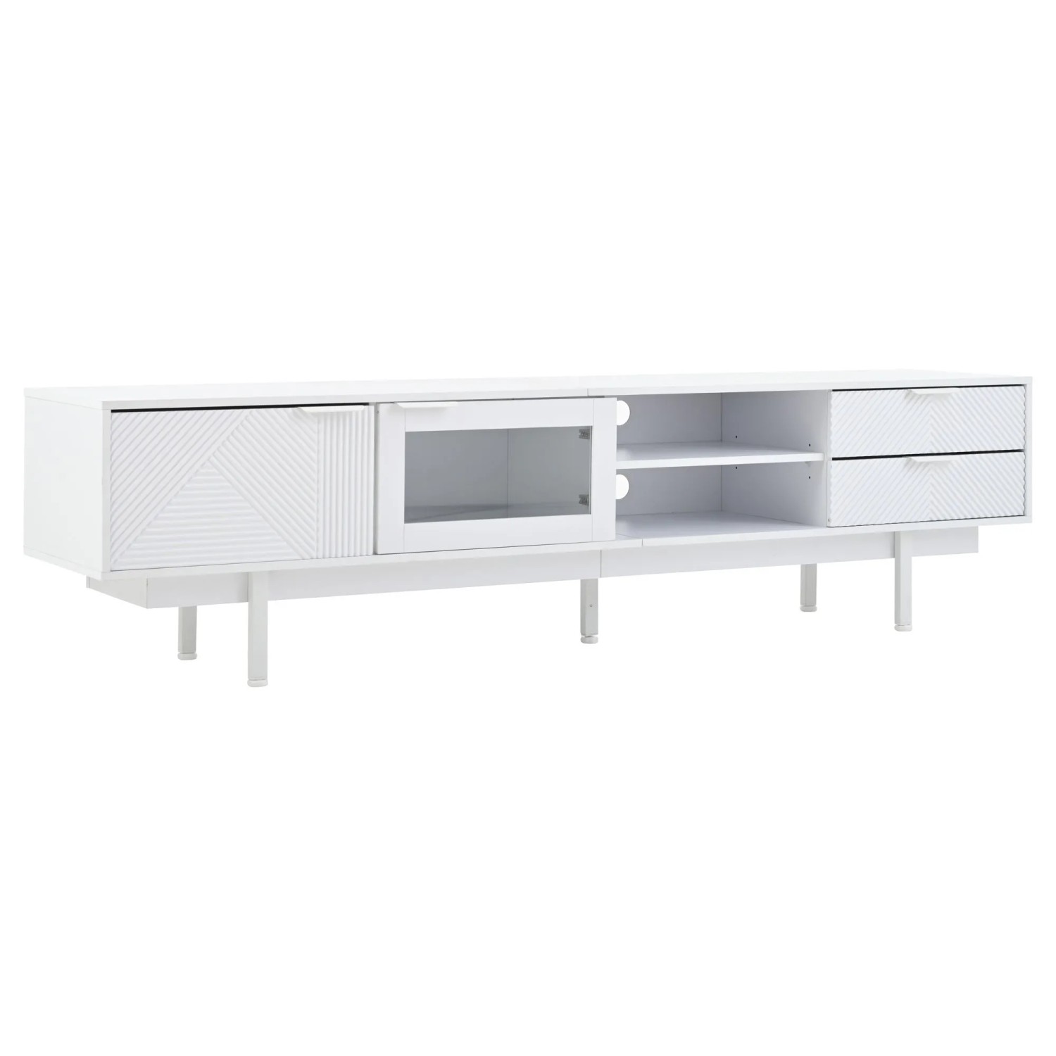 ModernLuxe TV Lowboard Modern mit 2 Türen 2 Schubladen Spanplatte Weiß