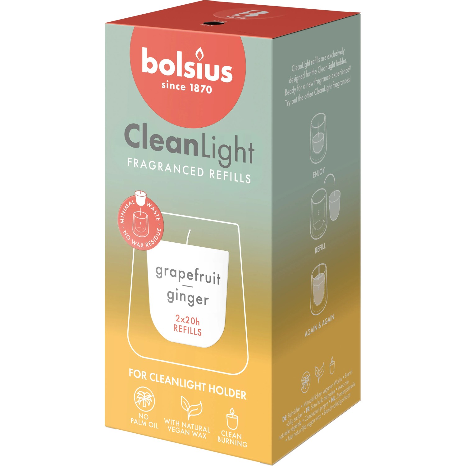 Bolsius Duft-Nachfüller Cleanlight Grapefruit & Ginger Weiß 2 Stück