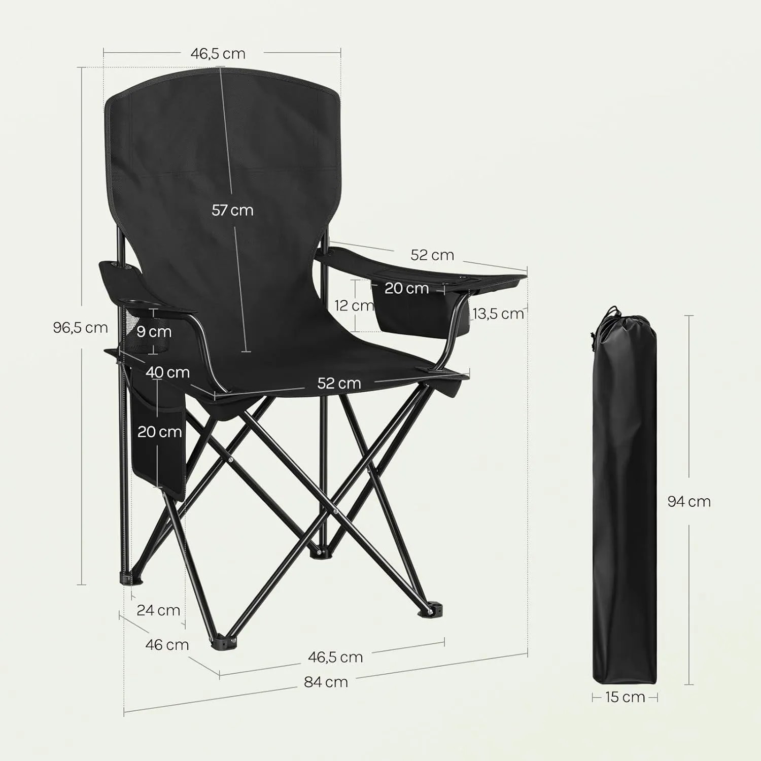 WOLTU Campingstuhl Klappbar Leicht mit Hochlehne Kühltasche Getränkehalter_3