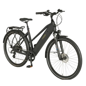 Schwarzes Prophete Trekking E-Bike Entdecker 2.0 Damen mit Trapezrahmen und Hinterradmotor.