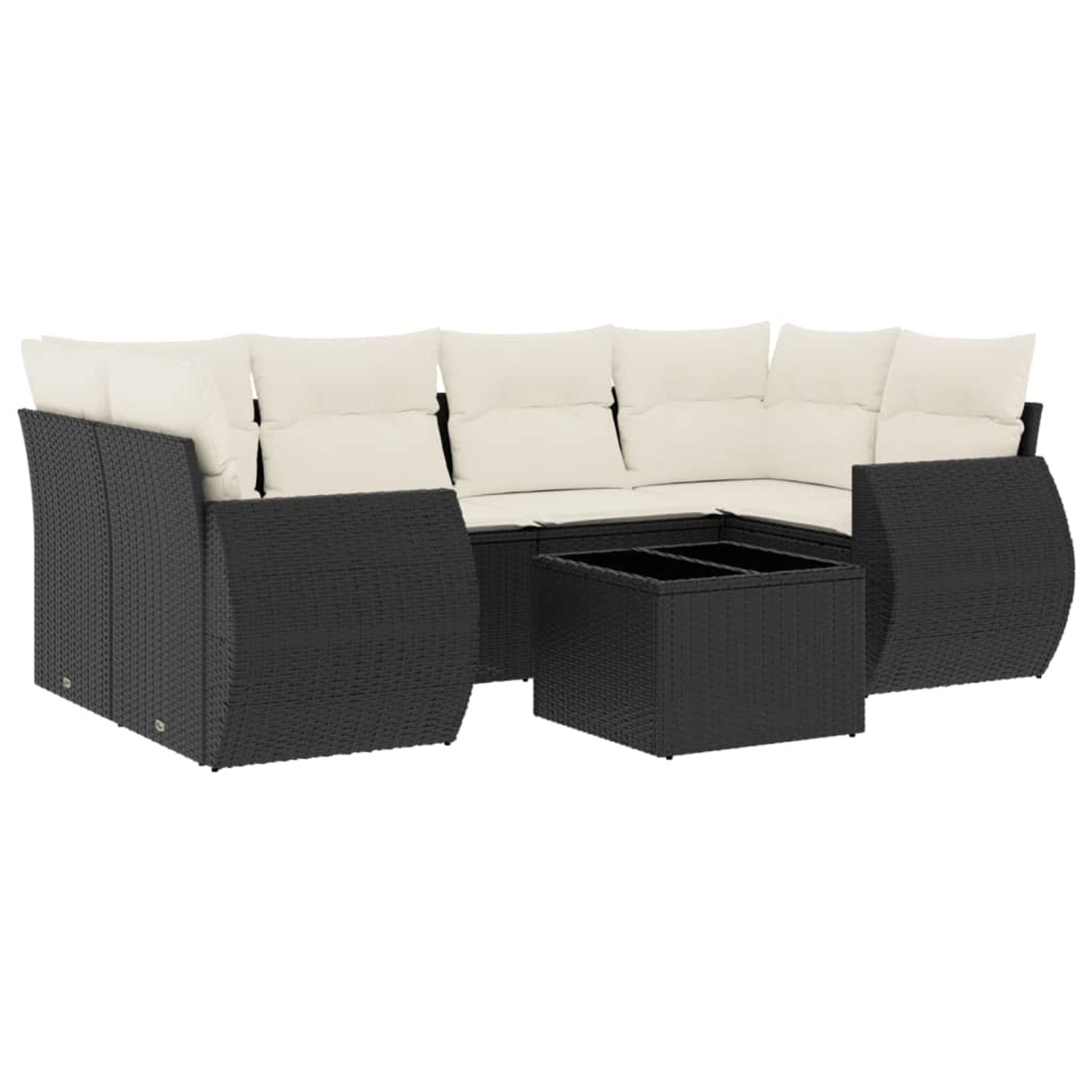 vidaXL 7-Tlg Garten-Sofagarnitur mit Kissen Schwarz Poly Rattan 3221115