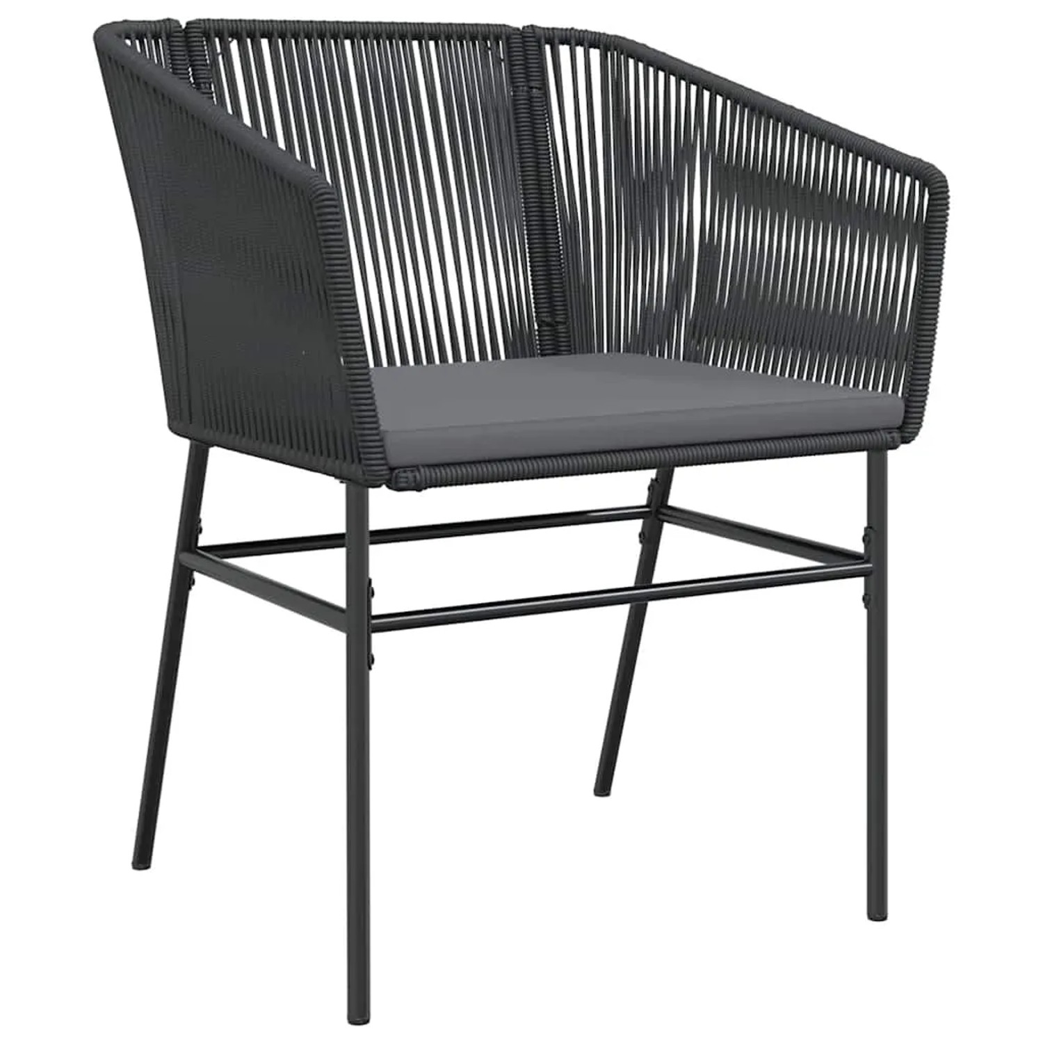 Schwarzer vidaXL Gartenstuhl aus Poly Rattan mit Kissen, Teil der 5-tlg. Essgruppe.