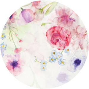 Selbstklebende Vliesfototapete Dot Floret (Ø 125 cm) mit Blumenmuster in Rosa, Lila und Blau.