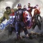 Komar Vlies Fototapete mit den Marvel Avengers Hulk, Thor, Captain America, Iron Man und Black Widow.