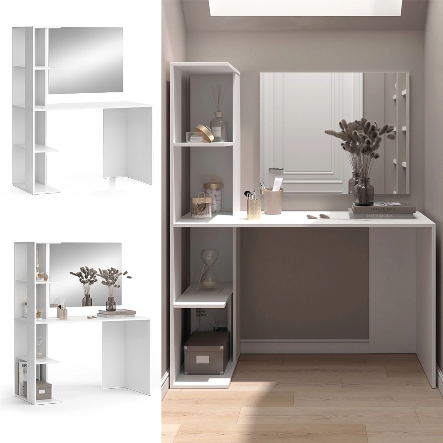 Vicco Schminktisch Tower Weiß 122.2 cm mit Spiegel günstig online kaufen