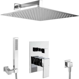 PaulGurkes Unterputz Duschset eckig 40cm mit Kopf- und Handbrause, verchromt.