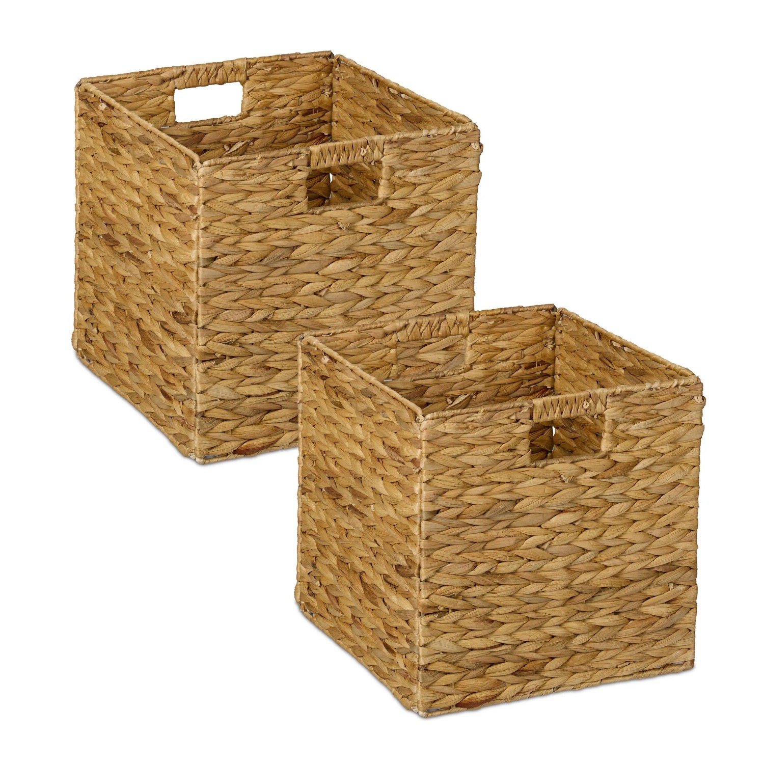 Relaxdays Aufbewahrungskorb Wasserhyazinthe Natur 2er Set Zusammenfaltbar 30 cm x 30 cm x 30 cm