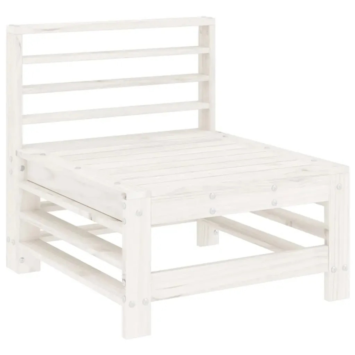 Weißes Gartenmöbel-Element aus Kiefernholz, Teil eines modularen Lounge-Sets.