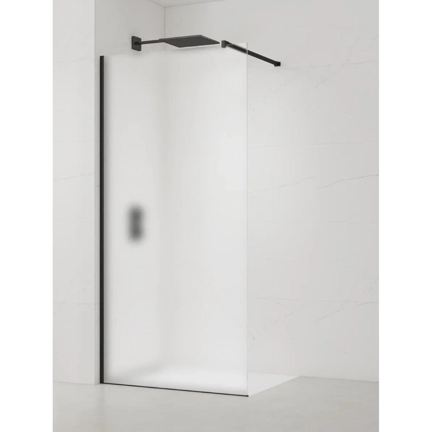 Swiss Aqua Technologies Walk-In Dusche Duschwand Duschabtrennung 120CM mit Schwarzem Profil Milchglas Easy Clean