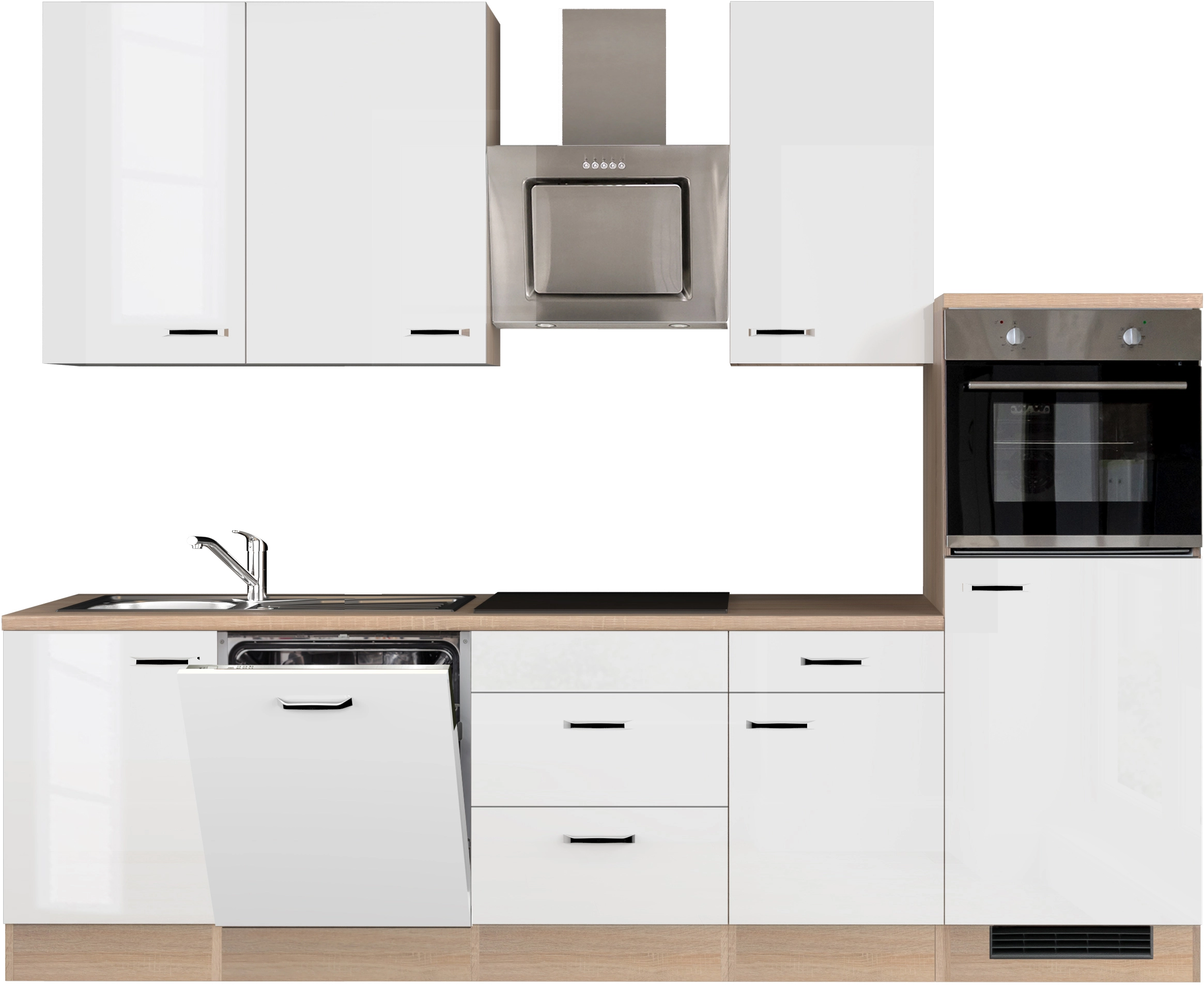 Flex-Well Exclusiv Küchenzeile Eiche Weiß 280 cm Hochglanz - Valero Sonoma