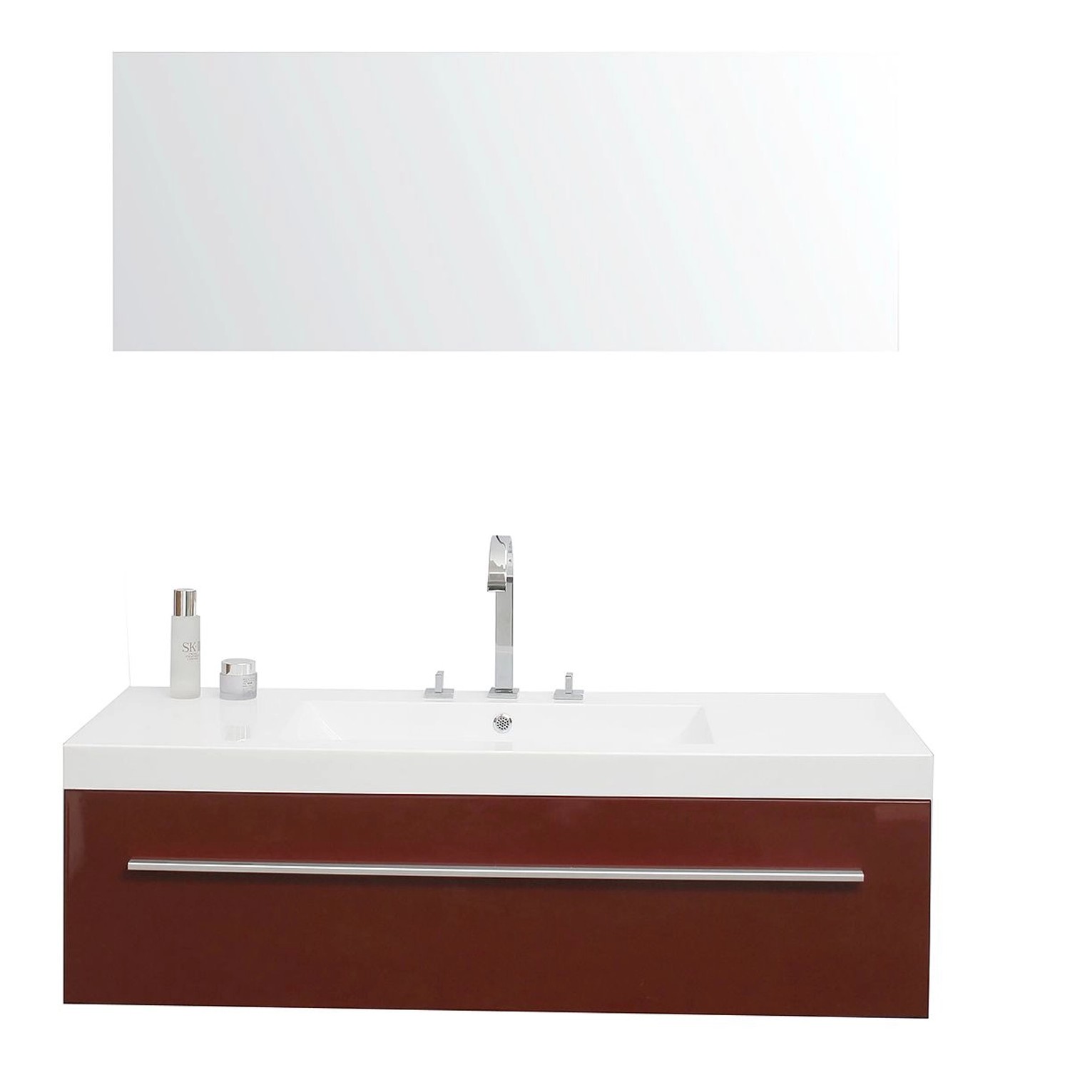 Jet-Line Badset Bern Hochglanz Rot 120cm mit Spiegel und Wasserhahn günstig online kaufen