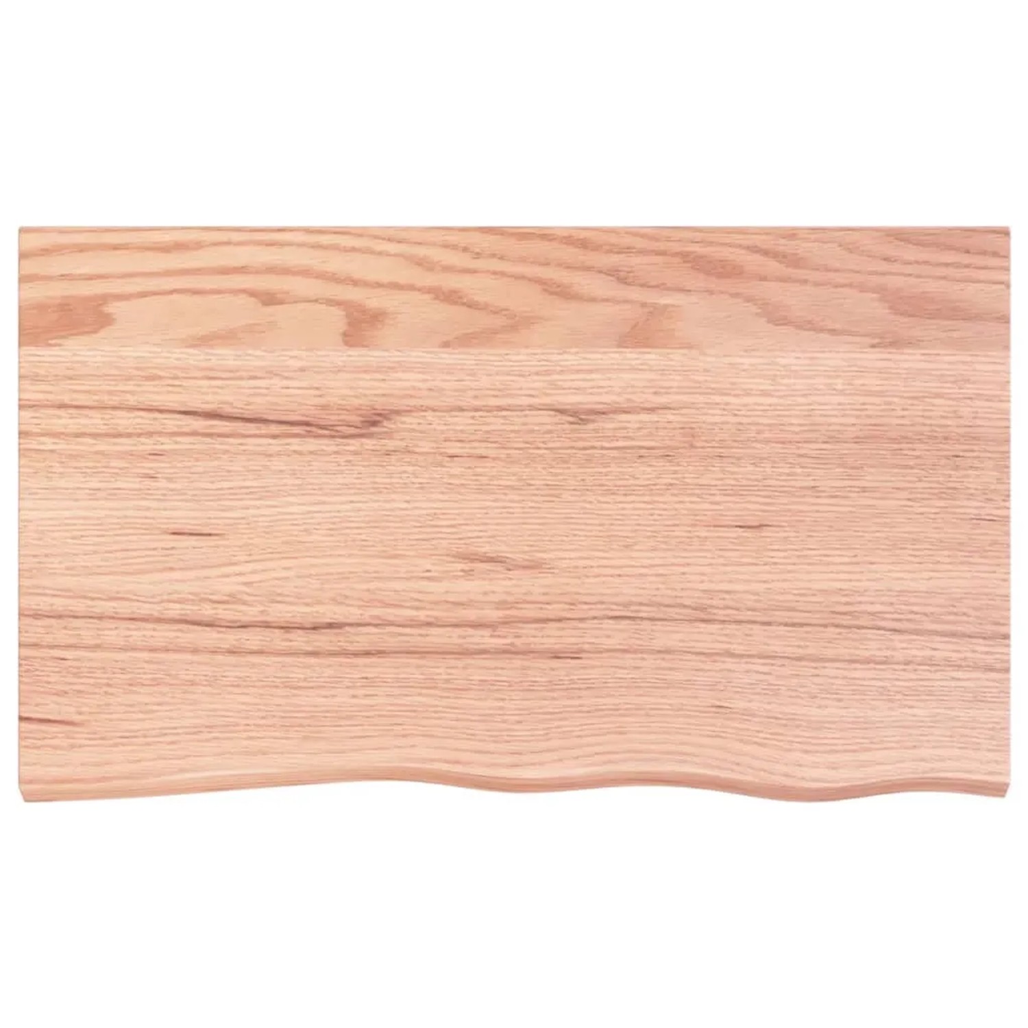 Helle, rechteckige Waschtischplatte aus behandeltem Massivholz (Eiche) mit Naturkante, 100x60 cm.