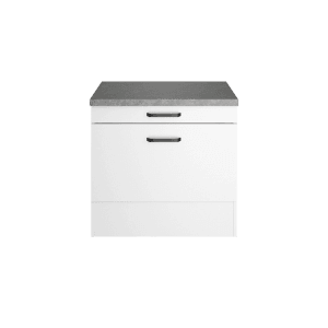 Weißer OPTIFIT Unterschrank Bonn214 (60cm) für Hauswirtschaftsraum mit Auszug und Ablage.