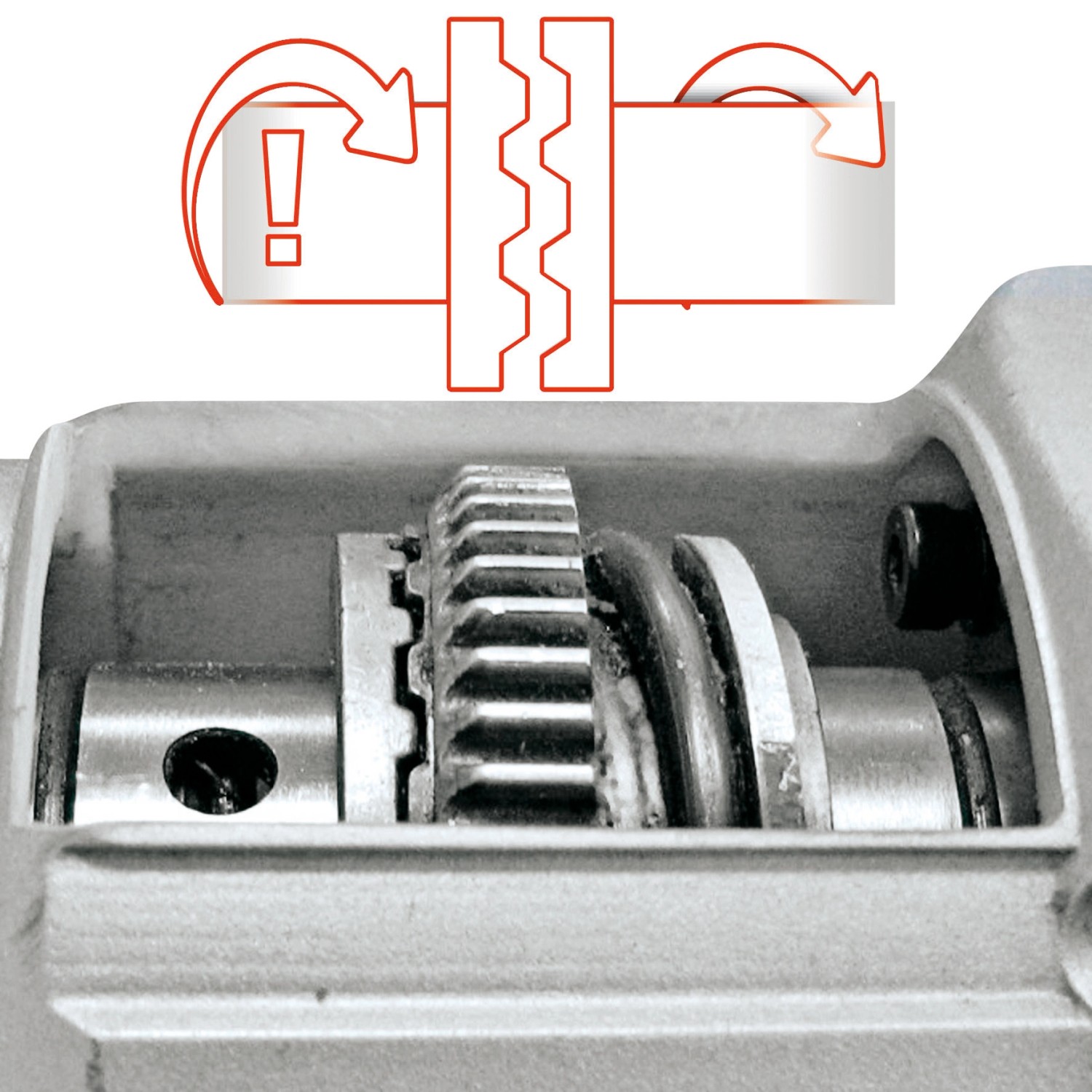 Detailaufnahme des Getriebes vom Einhell Bohrhammer TC-RH 900.
