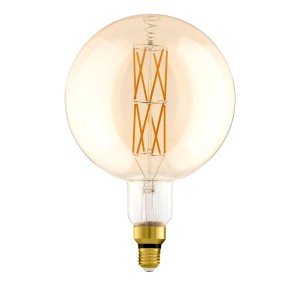 Dimmbares Eglo E27 LED Leuchtmittel in Globeform, 8W, mit warmweißem Licht und sichtbarem Filament.