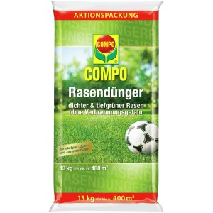 Compo Rasendünger Aktion, 13kg Sack für dichten, grünen Rasen. Ideal für Spiel-, Sport- und Zierrasen.