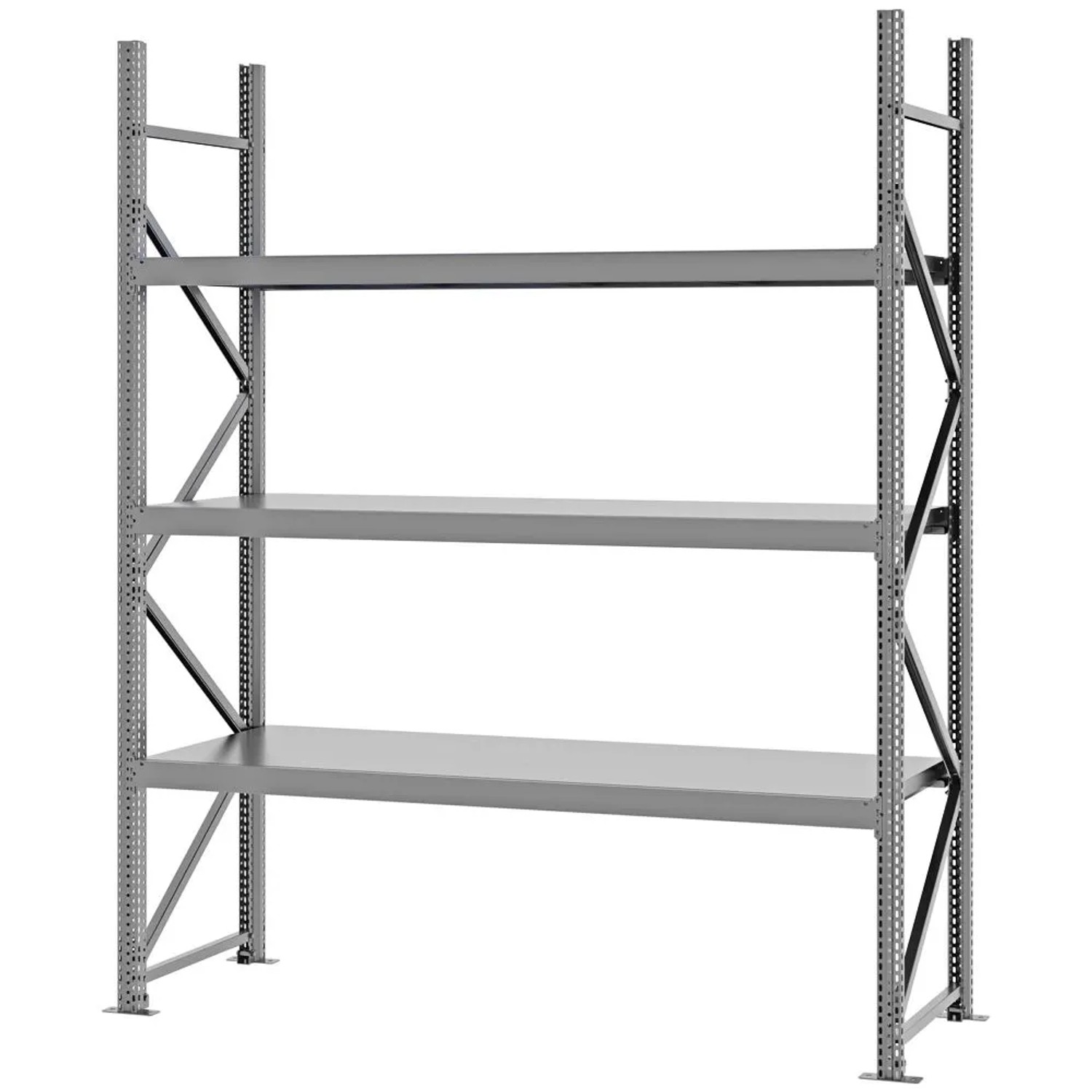 PROREGAL Weitspannregal Schraub-Stecksystem MAGNUS PRO Made In Germany Grundregal 250x200x60cm 3 Ebenen Stahlböden Fachlast 600kg Verzinkt