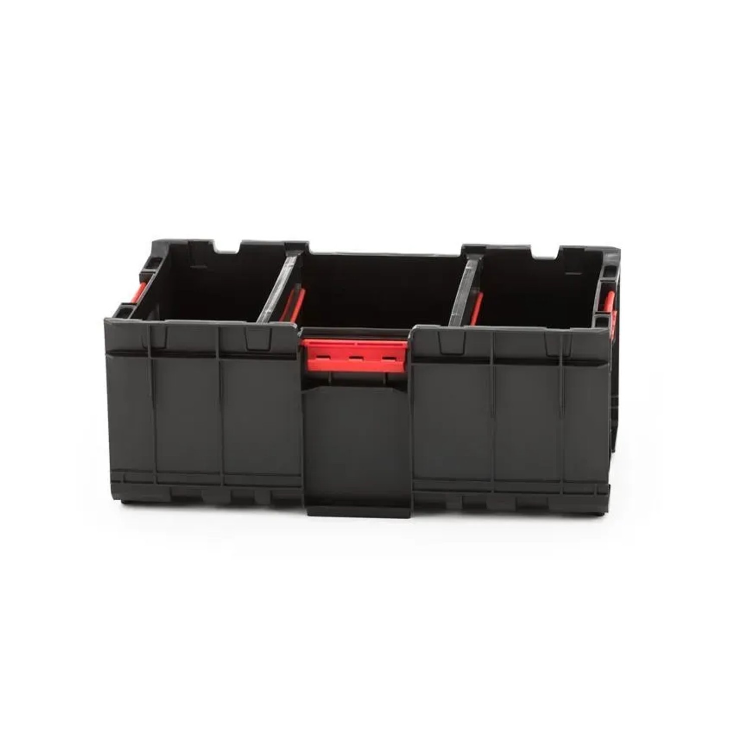 Schwarzer PROREGAL QBRICK Werkzeugkasten One mit rotem Griff, 52 Liter Volumen.