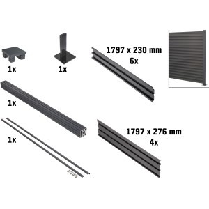 Floraworld Steckzaun-Set Erweiterung aus Stahl, 180x180cm, zum Aufdübeln. Einzelteile im Überblick.
