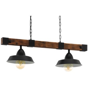 Eglo Oldbury Pendelleuchte, 2-flammig, schwarz-braun, aus Stahl und Holz.