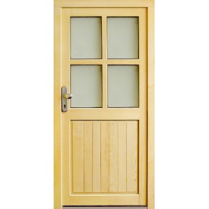 Holz-Nebeneingangstür NET 502 Fichte Natur, 98x200 cm, Anschlag links, mit Glaseinsatz.