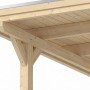 Skan Holz Carport Emsland: Detail der robusten Leimholzkonstruktion mit Dachschalung und Aluminium-Abschlusskante.
