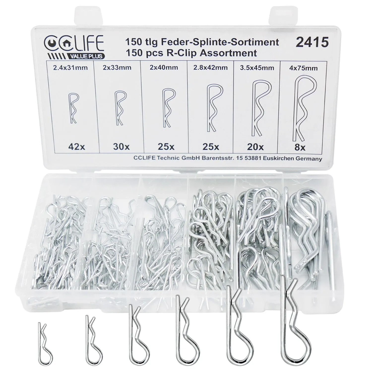 CCLIFE Federsplint Sortiment 150 tlg Edelstahl 2-4 mm R Clip Sicherungsstec günstig online kaufen