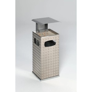 PROREGAL Kombiascher Mit 3 Fach Einwurf Schutzdach 38 Liter HxBxT 95 x 44 x 44 cm Aluminium Duett Blech Dach Silber