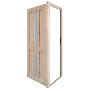 Panto Nebeneingangstür NET 506 aus Holz, Natur, mit Lichtausschnitt und Ornamentglas.
