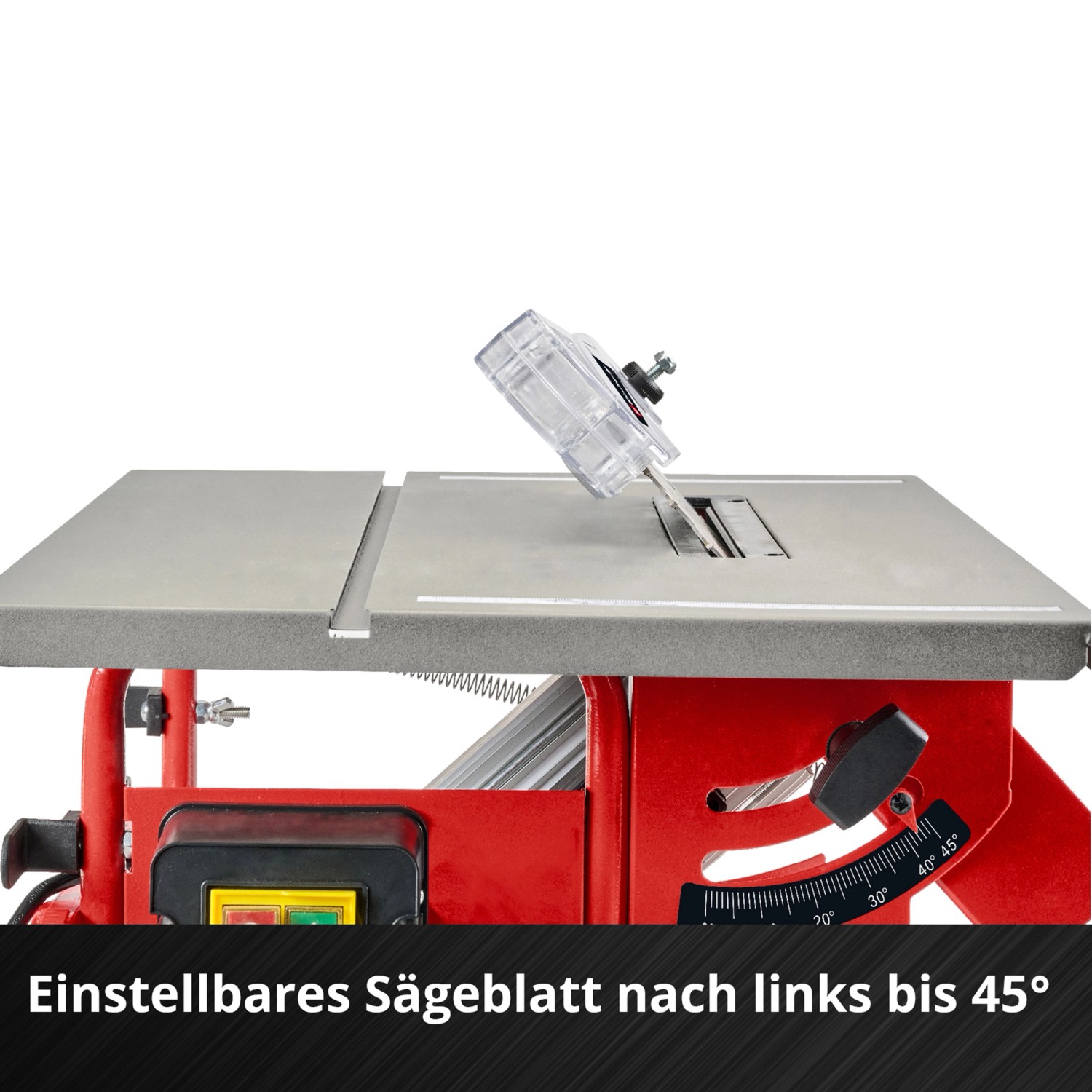Einhell TC-TS 8 I Tischkreissäge: Sägeblatt geneigt, Detailansicht.