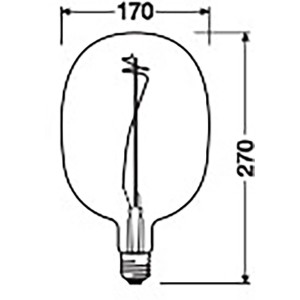 Skizze: Osram LED-Leuchtmittel E27, 4,5W, 27x17cm, Maße der Lampe sind eingezeichnet.