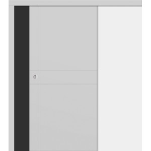 Classen Holzschiebetür Liano, hellgrau, mit dunklem Akzent und Griffmuschel