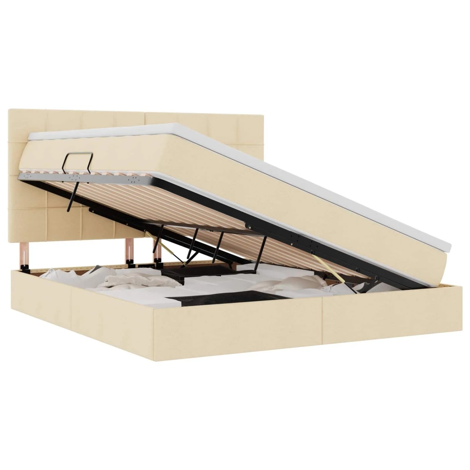 vidaXL Bett mit LED-Lichtleisten mit Kopfteil Creme 180 x 200 cm Stoff 3372436