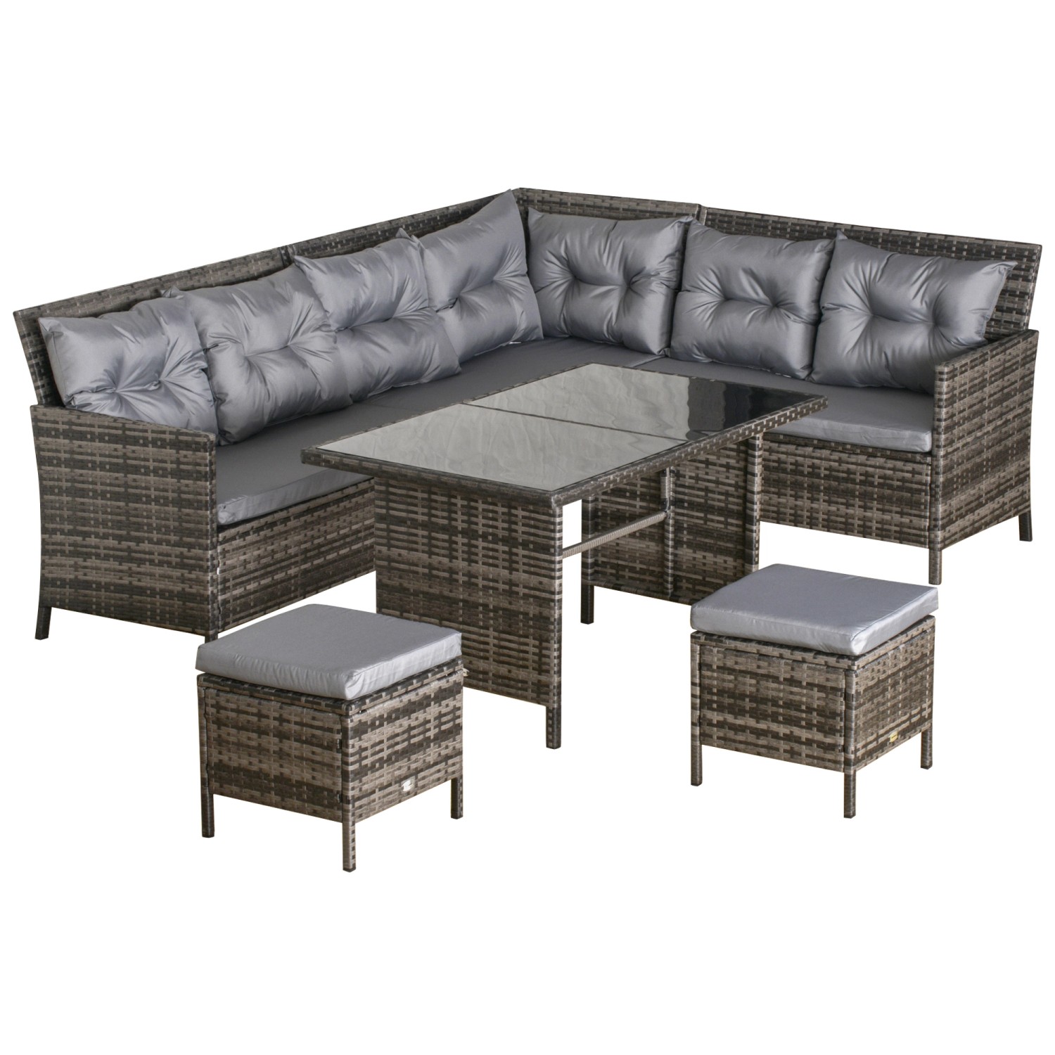 Outsunny Sitzgruppe Polyrattan Metall Grau 110,5L x 62B x 82H cm