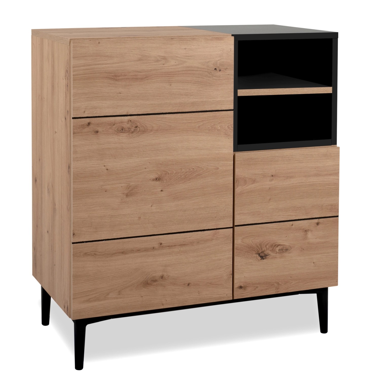 Furn.Design Kommode Eiche Artisan und Schwarz 80 x 90 cm 2-türig 7 Fächer L günstig online kaufen