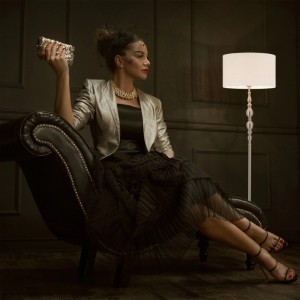 Relaxdays Stehlampe Eisen Stoff Weiß Silber Fußschalter 155 cm x 43 cm 4,5 kg