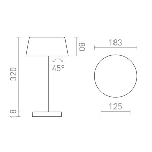 Technische Zeichnung der Rendl Tischleuchte Praha Dimm Schwarz. Klassische LED-Tischlampe mit Maßen, neigbarem Schirm und Dimmfunktion.