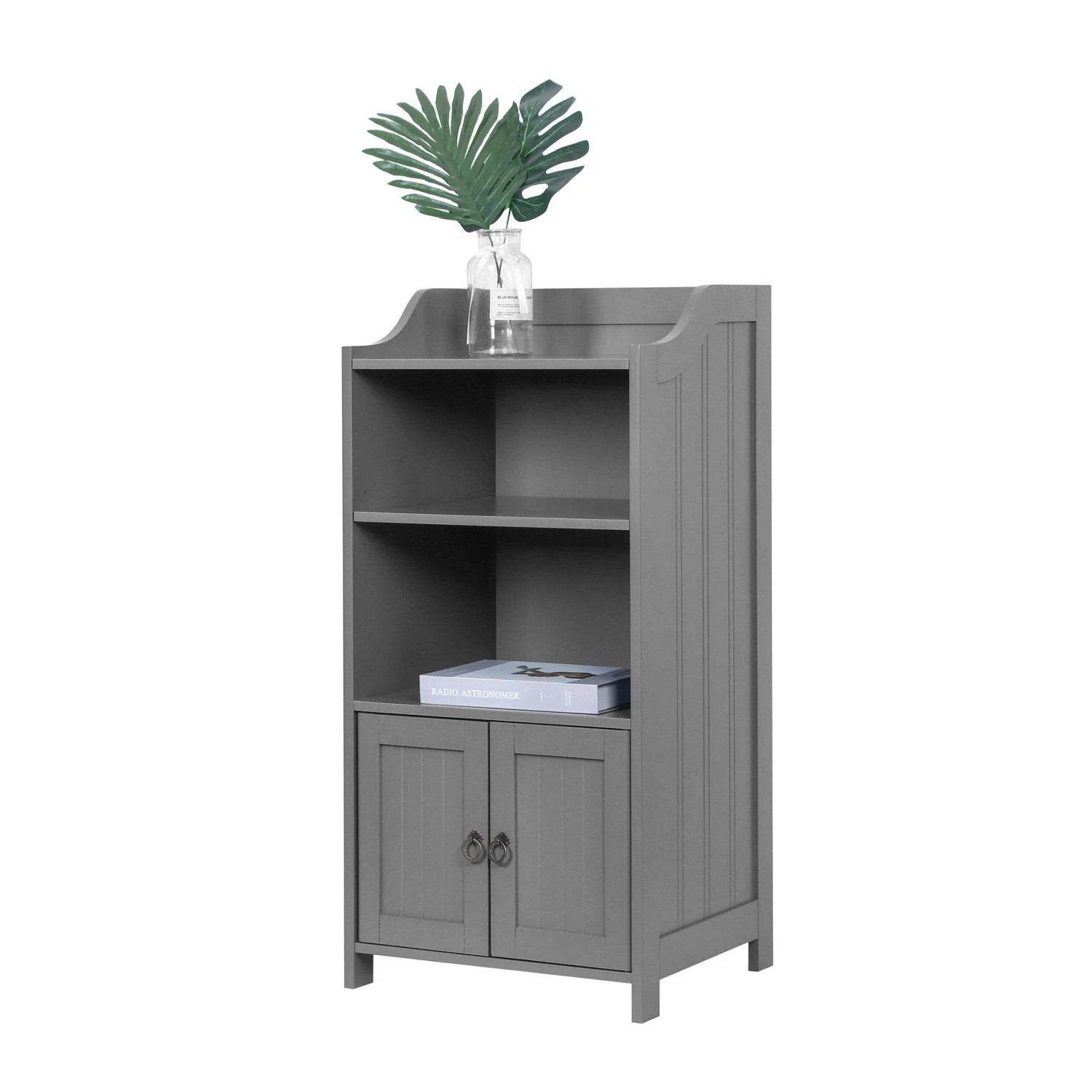 Relaxdays Badezimmerschrank MDF Zink Grau mit 4 Fächern und Türfach 86 cm x 40,5 cm x 36 cm 11,7 kg
