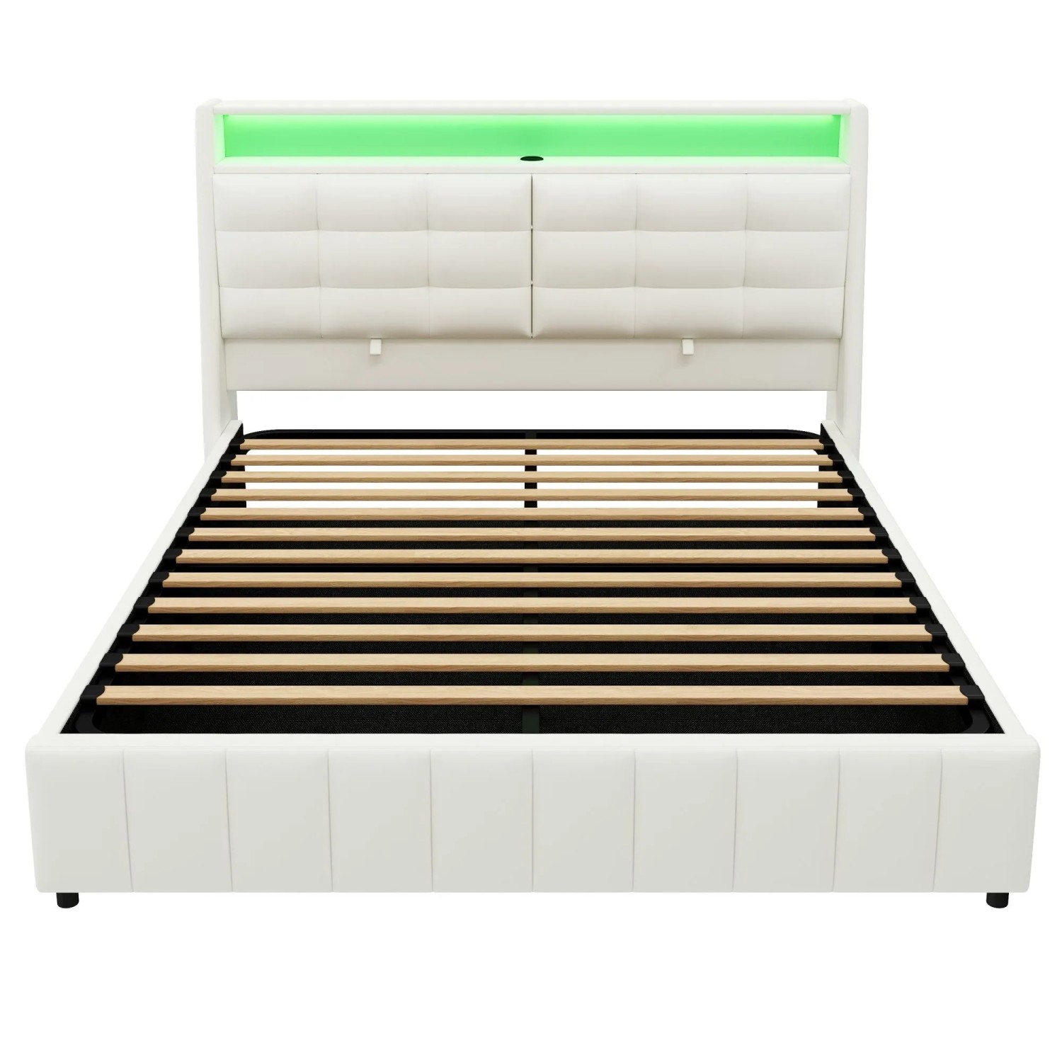 Merax Polsterbett 160x200 cm mit LED USB Stauraum Verstellbares Kopfteil Weiß