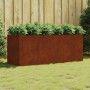 Rechteckiges vidaXL Hochbeet aus rostigem Cortenstahl, bepflanzt, als Blumenkasten im Garten.