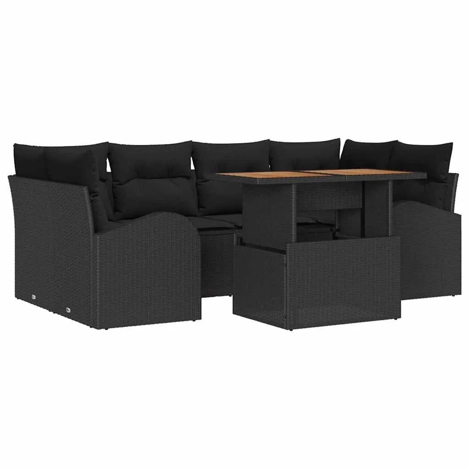 vidaXL Garten-Sofa-Set mit Kissen 7-Tlg Schwarz 3349540