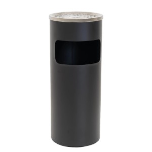 Schwarzer TRUTZHOLM Abfalleimer mit Aschenbecher, 30L, aus pulverbeschichtetem Metall.